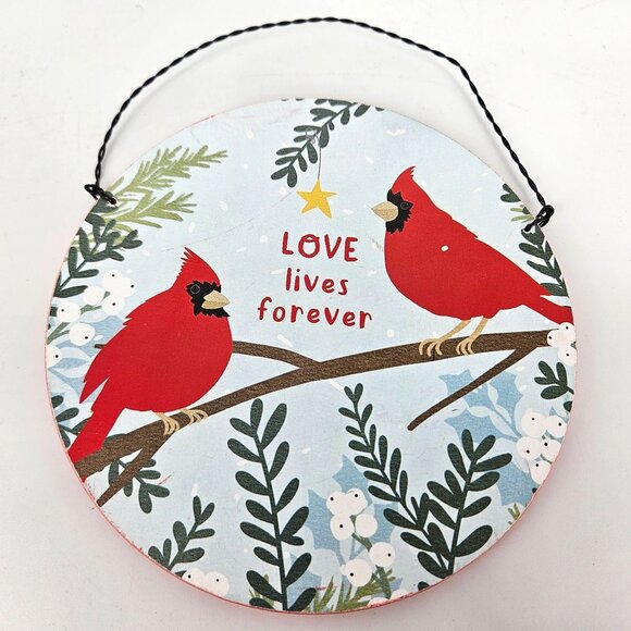 Cardinal Bird Hanger Wooden Home Decor Ornament Circle 5" Love Gift Memory - Picture 3 of 10